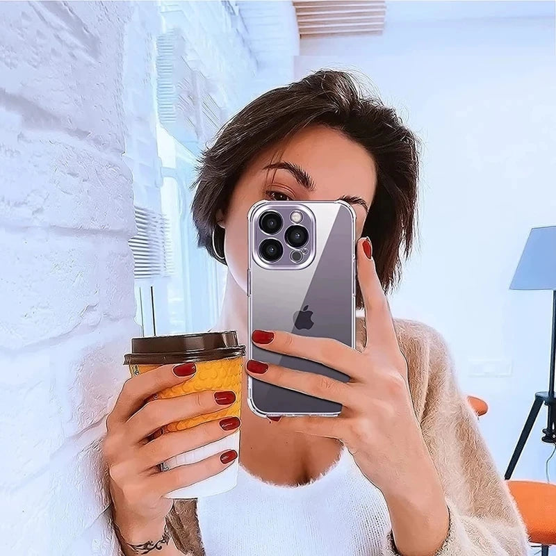 Shockproof Silicone Clear Phone Case for iPhone 13 11 14 Pro Max 12 Mini Lens Protection Back Case for IPhone 15 16 PRO XS MAX X